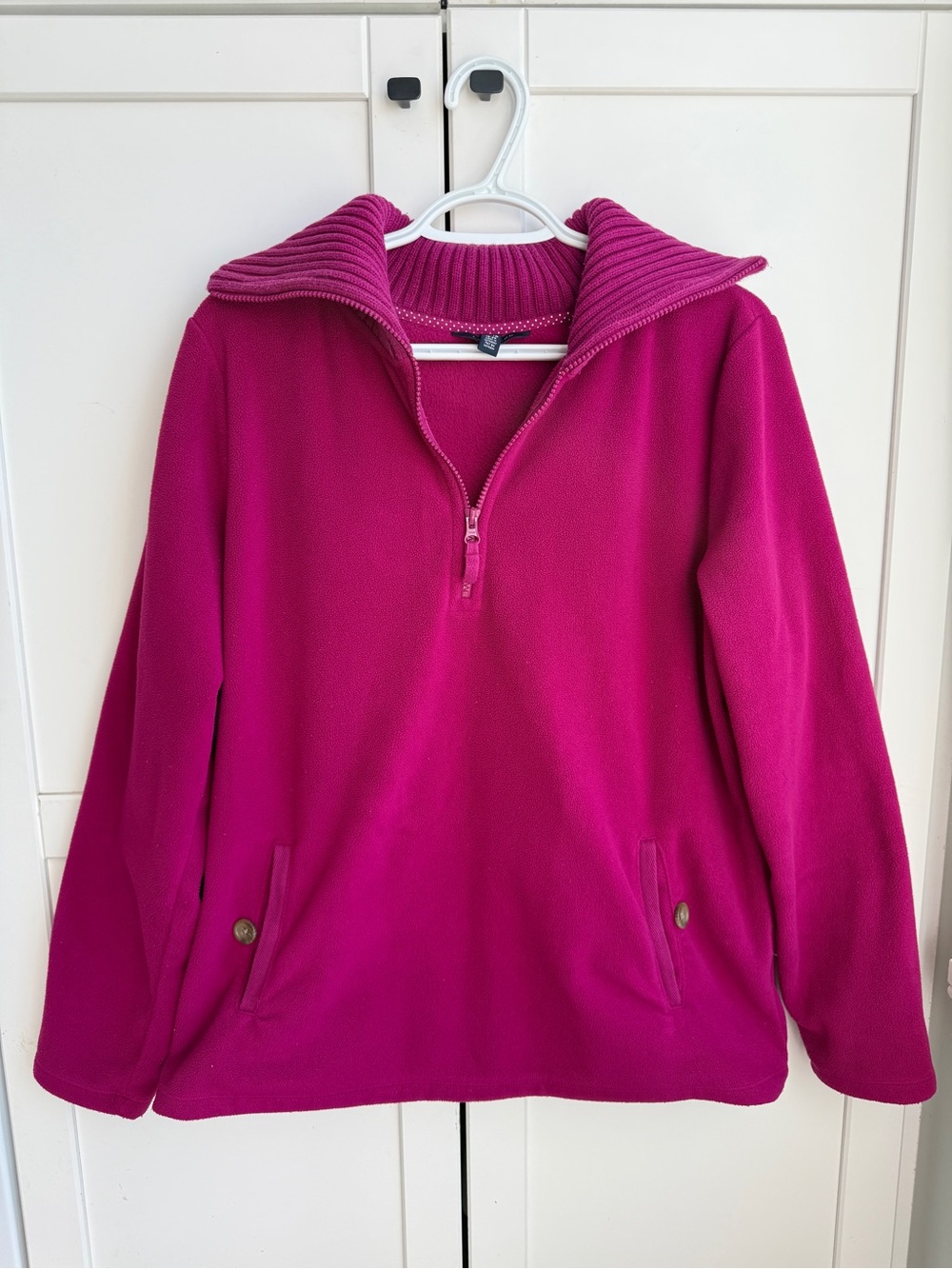 Lands’ End Pink Fleece Quarter Zip Sweater XL 18-20 Ribbed Collar Grandmacore